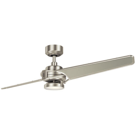 2-flügeliger 142 cm Deckenventilator mit LED-Fernbedienung aus gebürstetem Nickel Ventilatore da soffitto a 2 pale da 142 cm con telecomando in nichel spazzolato a luce LED