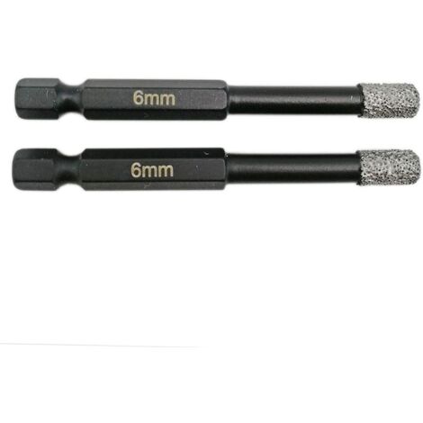 2 forets diamantés de 6 mm, brasés sous vide avec tige à réglage rapide pour le perçage à sec dans la maçonnerie de pierre