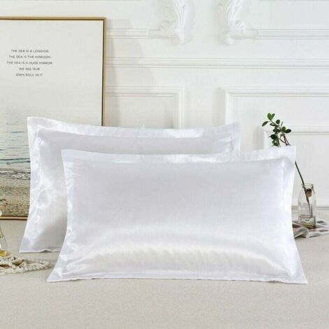 2 fundas de almohada de seda morera natural, XU, tamaño estándar 46 x 70 cm, blanco - KZQ