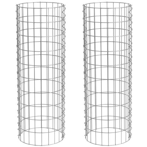2 Gabions de pierre colonne ronde en métal galvanisé Ø 35 cm hauteur 100 cm