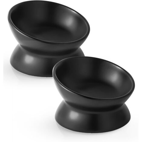 2 gamelles en céramique - Hauteur idéale pour manger - Conviennent aux chats et chatons - Noires