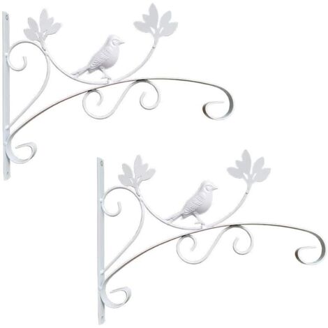 2 ganchos de metal para colgar plantas con forma de pájaro blanco, soportes para cestas colgantes de jardín y balcón.