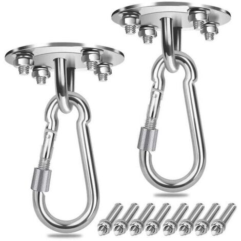 2 ganchos de techo con capacidad de 450 kg y montaje en pared para colgar hamacas, sillas de yoga y sacos de boxeo. Kit de acero inoxidable.