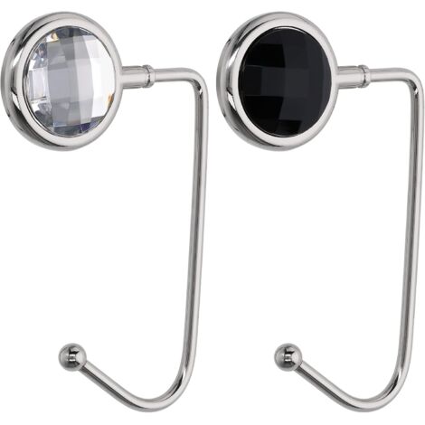 2 ganchos para bolsos - Percha rígida de aluminio y zinc - Soporte para bolsos de mesa y escritorio - Percha para artículos pequeños - Negro, blanco y plateado
