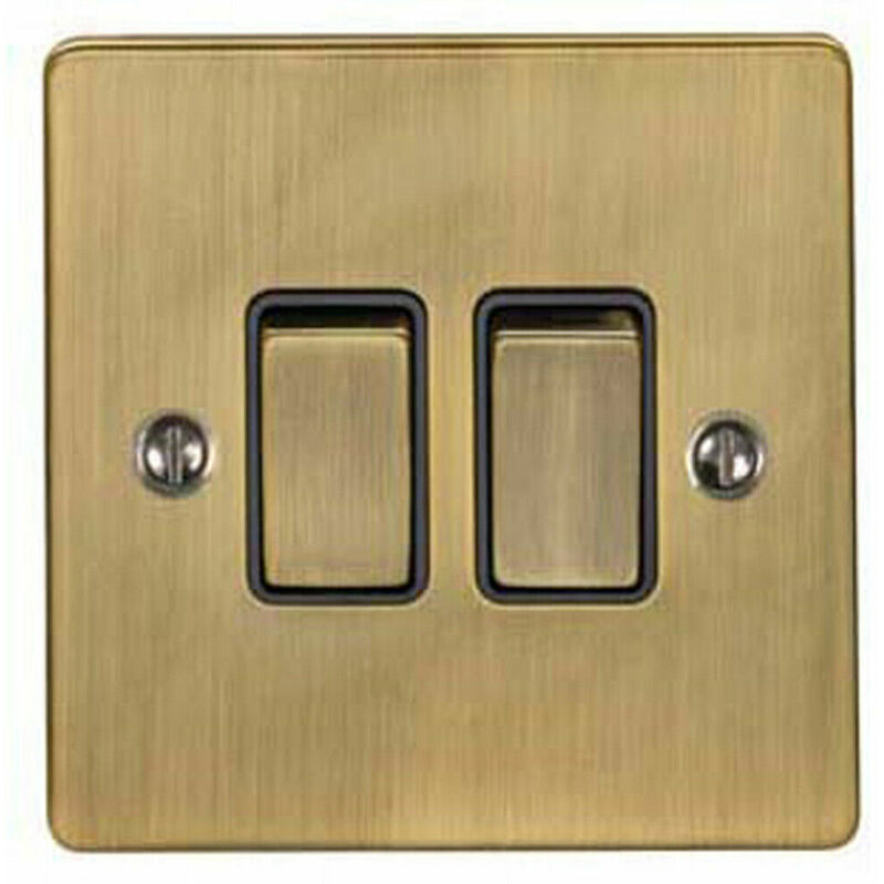 2 Gang Double Light Switch antique brass 2 Way 10A Black Trim & Metal Rocker