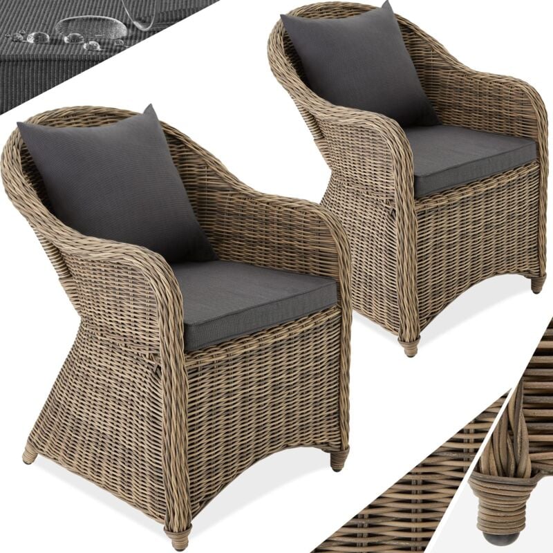 Garden Chairs Luxury Set of 2 - polyrattan with aluminium frame, with cushions - outdoor seating, garden seating, rattan chair - nature