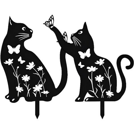 2 Gatti decorativi, Statue da giardino in metallo per gatti, Paletto cavo per gatti neri, per decorazioni da giardino e ornamenti da prato