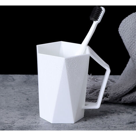 2 gobelets en plastique pour brosse à dents, gobelets créatifs et géométriques simples pour bain de bouche avec poignées（Blanc）