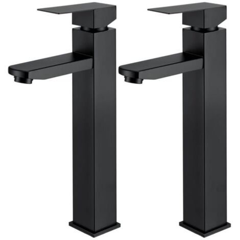 2 grifos de baño negros de lavabo alto con manija cuadrada, grifo de acero inoxidable para lavado a mano.