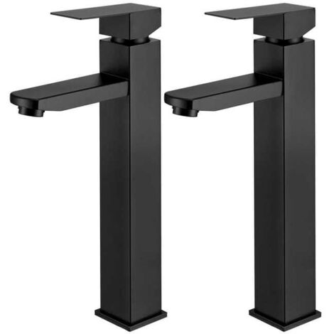 2 grifos de baño negros, grifo mezclador alto para lavabo con manija cuadrada, grifo de lavabo desmontable de acero inoxidable.