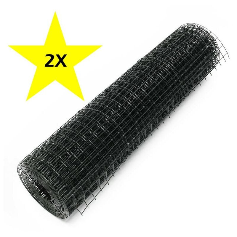 2 Grillages à Poules 10 m Noir 19 mm 50 cm de haut Pour Enclos, Clapier, Poulailler, Volière - Noir