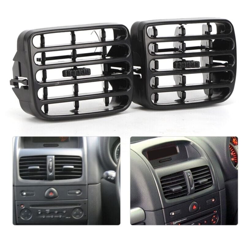 2 Grilles d'aération ventilation centrale noir du tableau de bord pour Clio MK2 1998‑2006