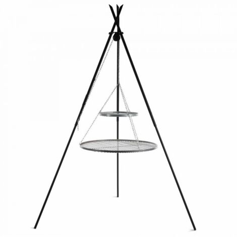 2 grilles de barbecue suspendues sur trépied, 40 et 80cm de diamètre, acier, CookKing, 111449