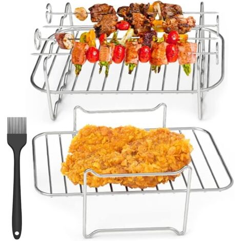 2 grilles pour friteuse à air chaud, 4 brochettes, grille de cuisson en acier inoxydable