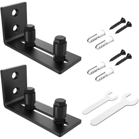 2 guías de suelo para puertas corredizas, rieles de suelo para puertas de granero, soportes de suelo corredizos ajustables para montaje en pared en acero al carbono.