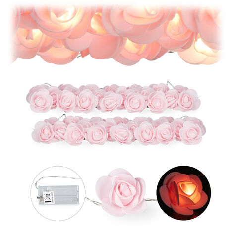 2 Guirnaldas de flores LED, 20 luces LED, Iluminación de bodas, Rosa