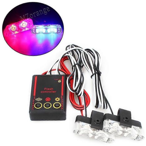2 gyrophares LED FSO de police, lampe stroboscopique clignotante d'avertissement d'urgence, clignotant rouge haute luminosité, accessoires de voiture - Rouge et bleu