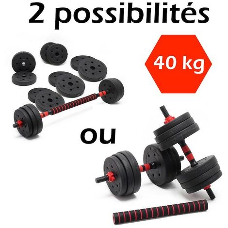 2 haltères Musculation 40 kg. 16 disques 2 en 1, Haltères courtes et longues