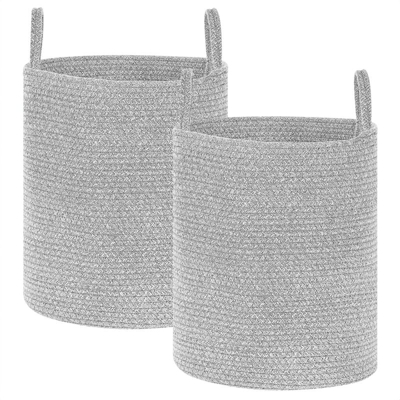 2 Handmade Cotton Storage Baskets Laundry Hampers with Handles Grey Saryk