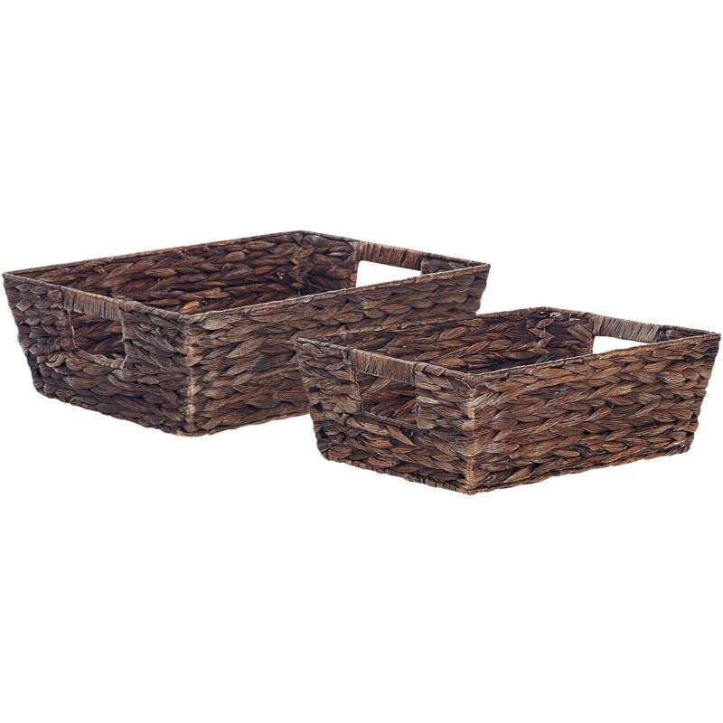 2 Handmade Storage Baskets with Handles Water Hyacinth Brown Pandz