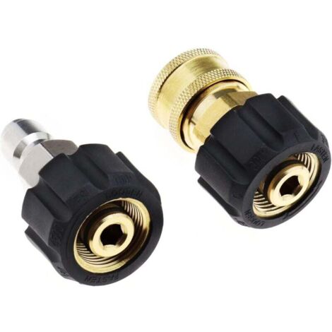2 Hochdruckreiniger-Schlauchadapter: Innengewinde auf 3/8"-Schnellkupplung und Innengewinde-Schnellkupplung auf M22 14 mm Innengewinde