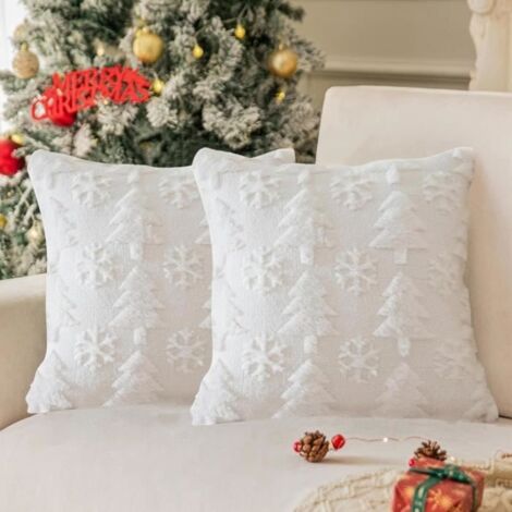 2 Housse Coussin Noel, Housse de Coussin NoëL en Velours Flocon de Neige, Sapin de NoëL et élan Imprimé Decoration Noel,45x45CM