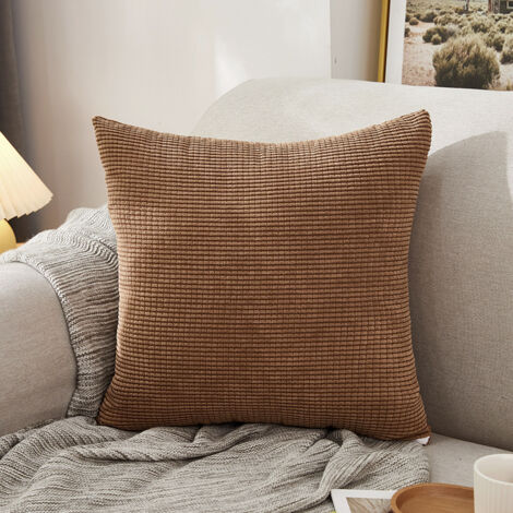 2 housses de coussin confortables pour canapé/lit, en velours côtelé ultra doux à rayures marron, 45 x 45 cm, marron