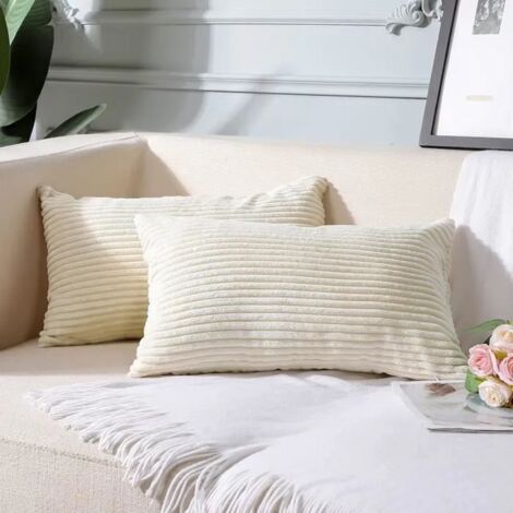 2 housses de coussin en velours côtelé, housse de coussin décorative, housse de coussin de canapé (Beige 30 X 50 Cm)