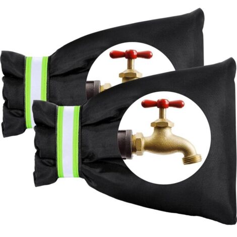 2 housses de protection isolantes pour robinets extérieurs, housses d'hiver avec bandes réfléchissantes, imperméables, épaisses et thermosensibles, protègent vos robinets du gel et des fissures - Noir