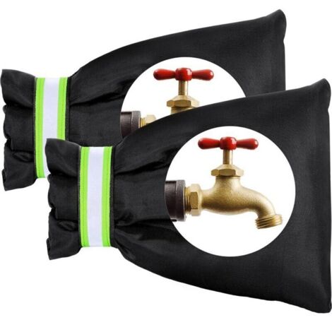 2 housses de protection isolantes pour robinets extérieurs, housses d'hiver avec bandes réfléchissantes, imperméables, épaisses et thermosensibles, protègent vos robinets du gel et des fissures - Noir