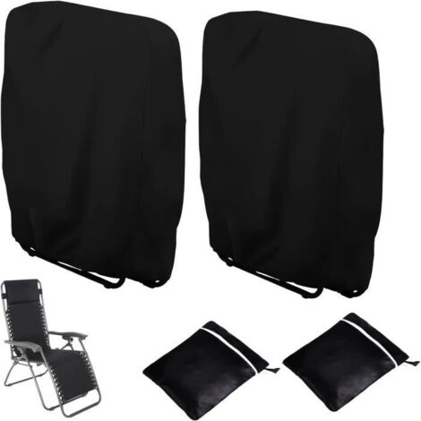 2 housses de protection pour chaise longue pliante, coupe-vent, anti-UV et imperméables, avec sac de transport, noir.