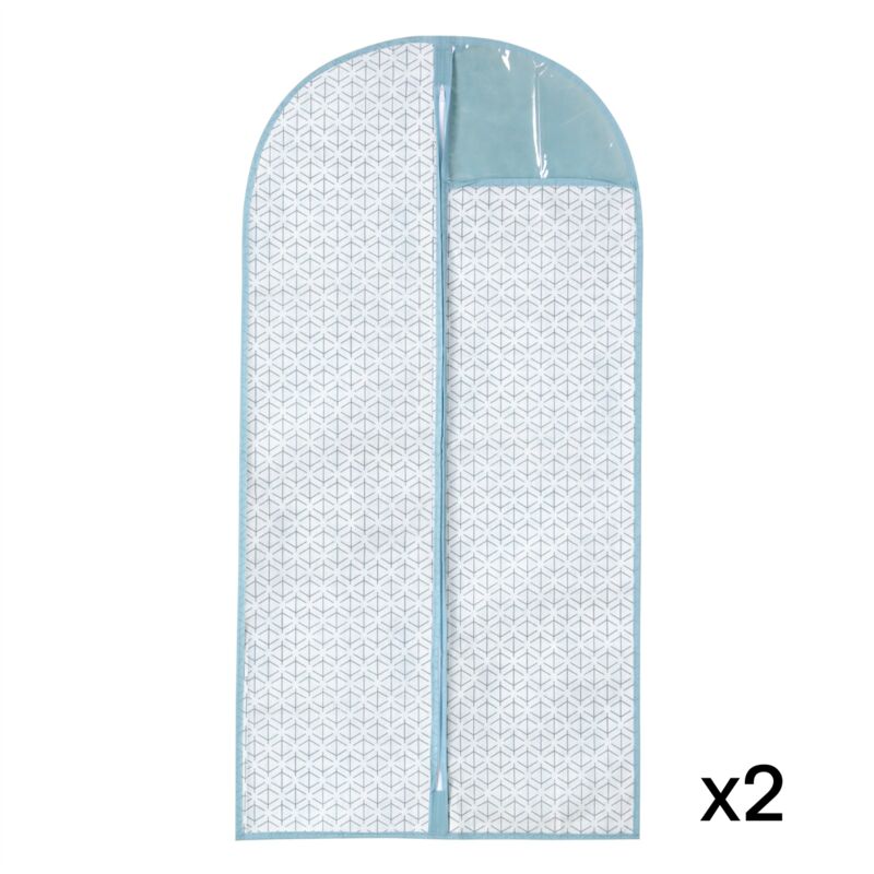 Casâme - 2 housses pour vêtement blanc et bleu - H120 cm - Blanc