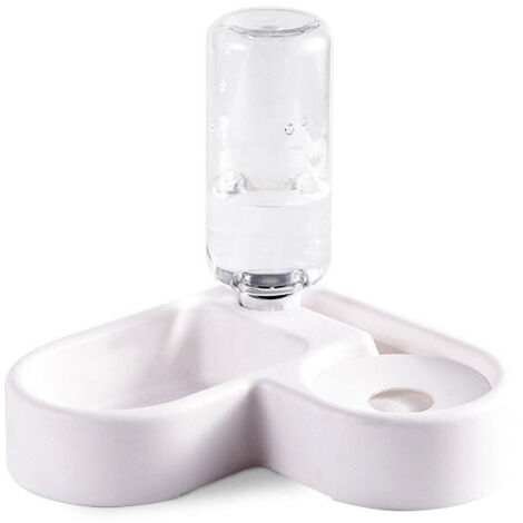 2-in-1 Automatic Pet Water Dispenser, Splash-proof Bowl and Dry Food Dispenser for Cats/Dogs, Pet Bowl (White)