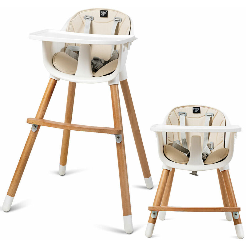 Baby High Chair,57 x 57 x 83cm, 3 in 1 Dining Chair with Adjustable Legs, Removable Tray, 5-Point Seat Belt, Detachable Footrest, Feeding Highchairs