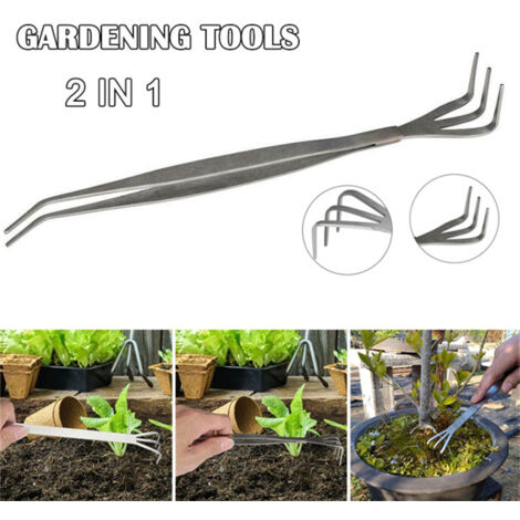 2-in-1 Bonsai-Wurzelharke aus Edelstahl mit Gartenklemme