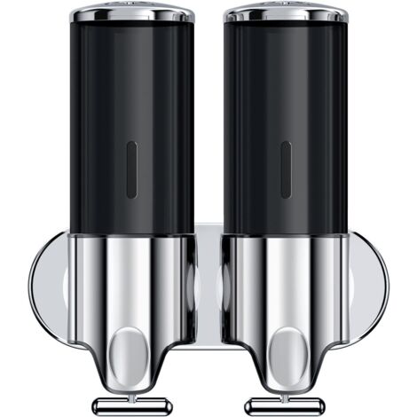2 in 1 Chamber Wall Mounted BathroomShower Pump Dispenser,Dispensers for The Shower,Shampoo and Conditioner Dispenser,Shower Dispenser 3 Chamber(17.6 oz Double,Black)