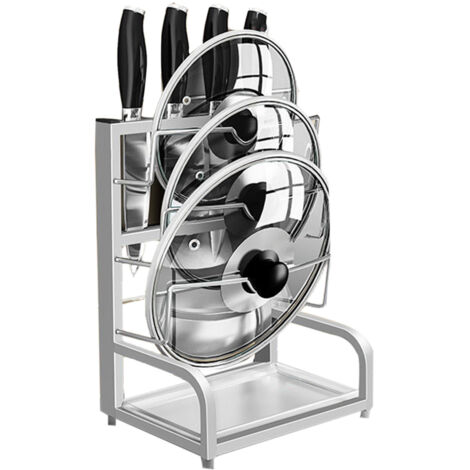 2-in-1-Deckelhalter mit Messerhalter aus Edelstahl 304, multifunktionaler Küchenorganizer, Originalfarbe, 1 Messerschlitz