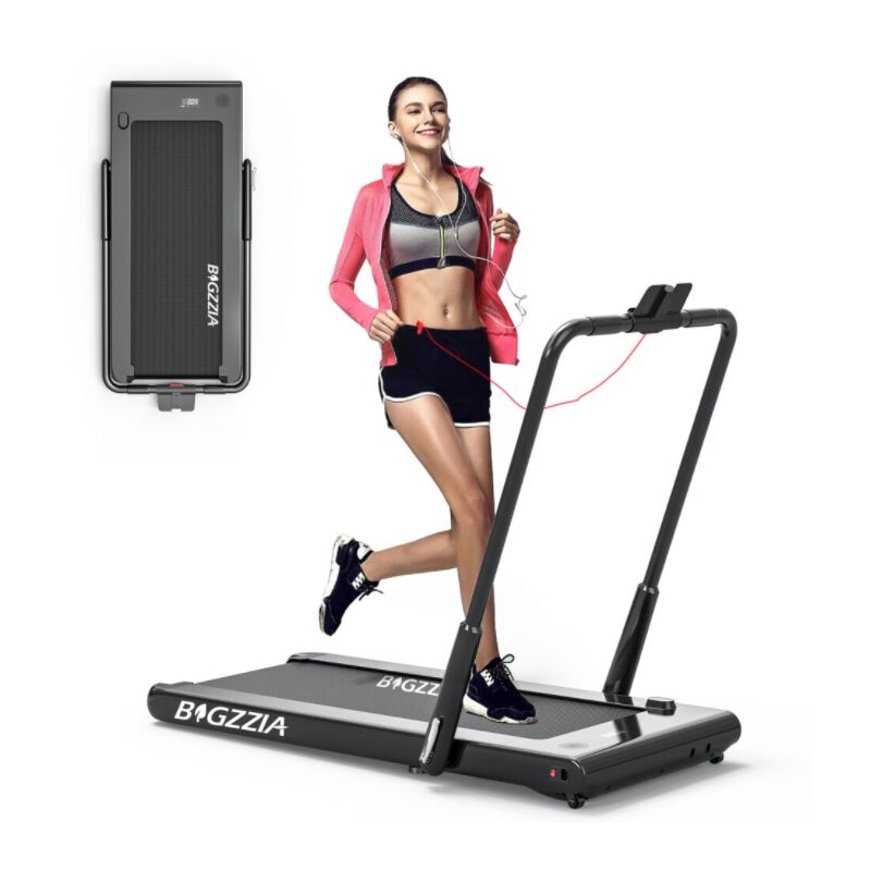 Bigzzia - 2 In 1 Digital Folding Treadmill With Bluetooth and Speaker
