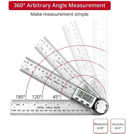 2-in-1 Digitaler Winkelmesser mit Halte-/Rücklauffunktion, Nullpunktumkehr, 200 mm Edelstahl-Winkelmessgerät mit LCD-Anzeige (mm/Zoll) für Holzbearbeitung und Bauwesen