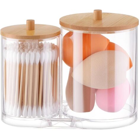 2 in 1 Distributeur Coton Tige, Acrylique Boite Coton Tige Qtip Ensemble Fil Dentaire Conteneurs D'apothicaire De Salle De Bain Avec Couvercles Pour Organiseur De Maquillage