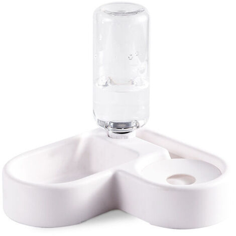 2 in 1 Distributeur de Nourriture Eau Fontaine Automatique pour Animaux,(Blanc)