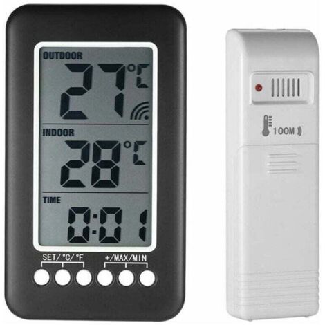 2-in-1 Drahtlose digitale Temperaturuhr - Innen/Außen - LCD-Anzeige ℃/℉ mit Sender (Batterie nicht enthalten)