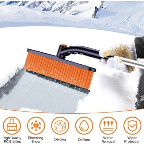 2-in-1 Eiskratzer und Schneebürste, Auto-Eiskratzer mit Besen, abnehmbare, ausziehbare Windschutzscheibenbürste mit 360° drehbarem Kopf für PKW, SUV und LKW