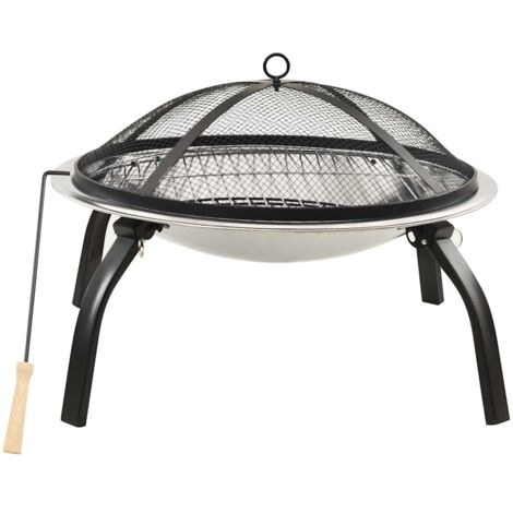 2-in-1 Fire Pit and BBQ with Poker 56x56x49 cm Stainless Steel vidaXL