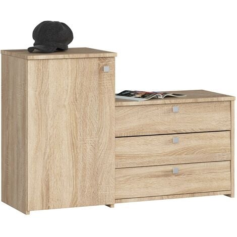 ABAMIHOME 2-in-1 Garderobenkommode und Schuhschrank AKORD S16 in der Farbe Sonoma-Eiche mit 4 Schuhkipper B98,4 x H68 x T33 cm Gewicht 24,9 kg