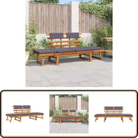 2-in-1 Gartenliege mit Auflage 190 cm Massivholz Akazie - Holz Gartenbank - Gartenzubehör - Gartenmöbel - Sonnenschirm - Lounge Möbel