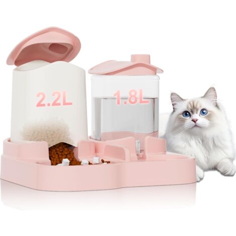 2-in-1 Gravity Pet Feeder and Water Dispenser, Dog Cat Food Dispenser, Small Pet Food and Water Dispenser, Pet Feeder Water Bowl, Easy to Clean (Pink)