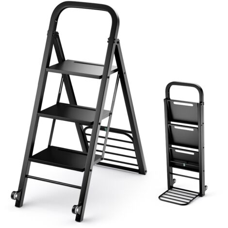 2-In-1 Hand Truck &Ladder Foldable 3-Step Ladder Heavy-duty Utility Cart