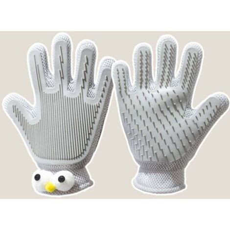 2-in-1 Haustierpflegehandschuhe (für Hunde, Katzen, Pferde und Kaninchen) - Effektive Katzenpflegehandschuhe, Bade- und Massagegeräte (1 Stück, grau)