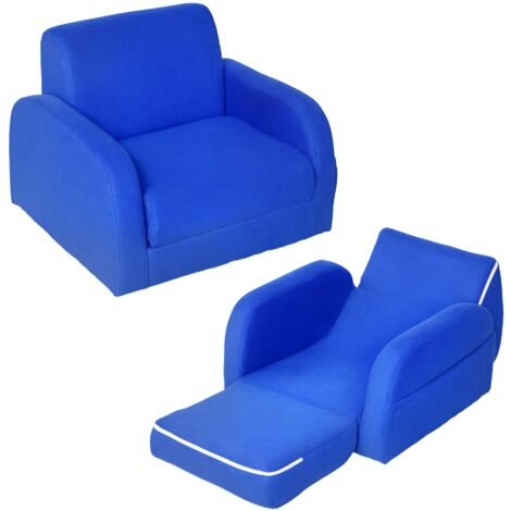 2 In 1 Kids Armchair Sofa Bed Fold Out Padded Wood Frame Bedroom Blue